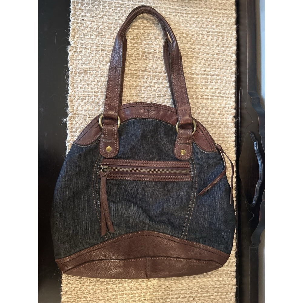 LUCKY BRAND Carnaby St Denim & Leather Shoulder Shopper Bowler Bag Womens Purse